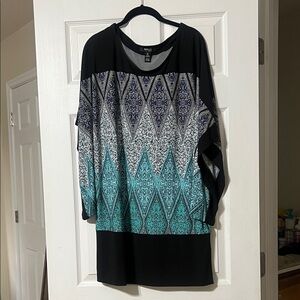 STYLE & CO Black and Teal Geometric Patterned Top/Dress